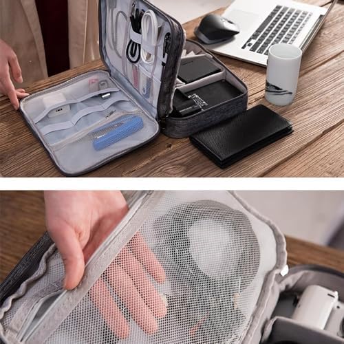 HCFGS Travel Cable Organiser Bag, Electronics Accessories Organizer Bag Extra Large 3-Layers Universal Carry Travel Gadget Bag for Power Bank, Memory Card, Data cable, Charger Hard Disk (Grey) - Image 6