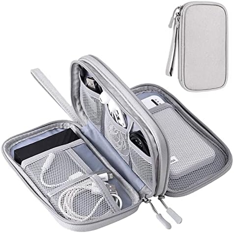 Electronics Accessories Organiser Bag, Double-Layer Cable Organiser Bag, Waterproof Travel Gadget Bag for for Power Bank Charger Adapters Flash Disk (Grau), YW00039