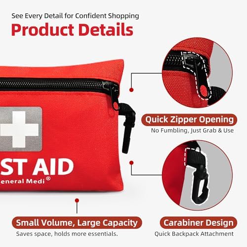 General Medi Mini First Aid Kit, 92 Pieces Small First Aid Kit - Includes Emergency Foil Blanket, Scissors for Travel, Home, Office, Vehicle, Camping, Workplace & Outdoor (Red) - Image 3