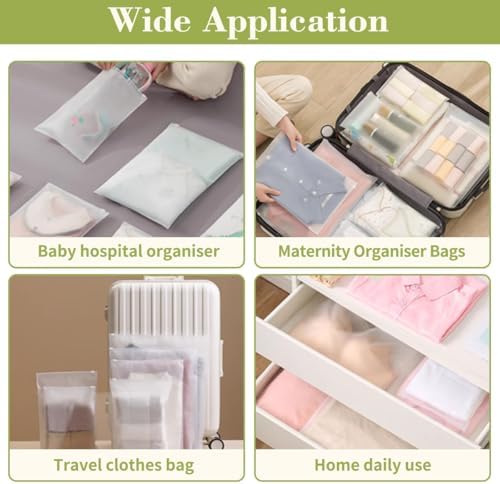 24 Pcs Reusable Ziplock Bags,Travel Clothes Storage Bags,Plastic Hospital Bag Organiser Pouches,Essentials Frosted Resealable Waterproof Luggage Bags for Clothes,Maternity,Shoes, Cosmetics,5 Sizes - Image 7
