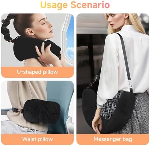 Stuffable Travel Pillow, Fillable Neck Pillow for Travel with Adjustable Straps, Portable Soft Airplane Pillows Stuffable with Clothes for Essentials Extra Luggage, Travel Essentials (Black) - Image 6