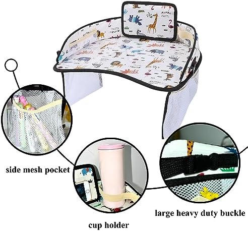 Kids Travel Tray Car Seat Activity and Play Tray Organizer for Children and Toddlers Lap Desk with Tablet Phone Holder Waterproof and Foldable (Animals) - Image 4