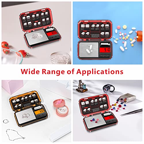 UNIWEIGH Digital Pocket Scale 200g/0.01g Precision Scales Gram for Kitchen | Mini Jewelry scale for Coins and Gem with 6 Units/LCD Display/Tare Function (Battery Included) - Red - Image 7