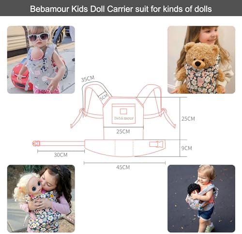 Bebamour Baby Doll Carrier for Kids, Adjustable Doll Carrier Backpack for Dolls up to 20 Inches, Soft Pretend Play Doll Accessories for Front & Back Carry, Fits Dolls & Stuffed Toys, Pink Unicorn - Image 3