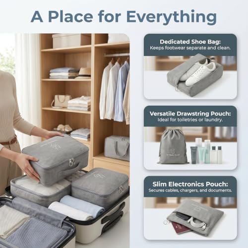 Suitcase Bags Organisers, 7 Set Compression Packing Cubes Space Saving | Travel Packing Cube with Mesh Visible Travel Accessories Set for Suitcase Backpack - Image 3
