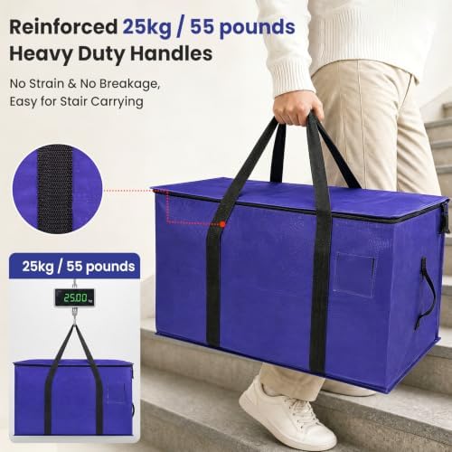 Hode Heavy Duty Moving Bags Extra Large Strong Plastic Storage Bags Zips | Duvet Clothes Bedding Waterproof Storage Packing Bag Boxes Moving House Essentials Extra Large Moving Boxes 90l 6 Pack Blue - Image 4