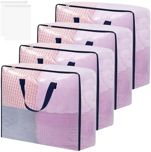 4 Pack Clear Storage Bags with Zip, 105L Large Moving Bags Clothes Storage Bags Foldable Moving Totes Packing Bags for Clothes Duvet Pillow Blanket Bedding Toys Storage - Image 8