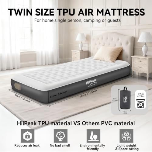 HiiPeak Single Inflatable Bed, 22cm Camping Air Mattress with Wireless Removable Built-in Pump, Blow Up Bed, Self Inflating Guest Bed All Night Stability, No Bad Smell for Tent Camping, Home, Guests - Image 4