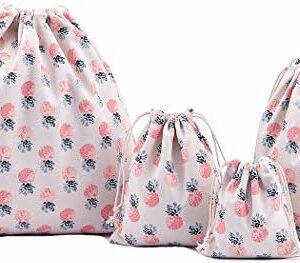 4 pcs Drawstring Storage Bag Set for Baby Stuff, Travel Home Accessories - Pineapple