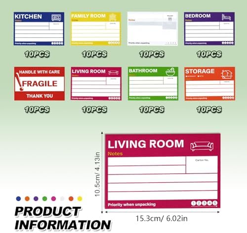 Moving House Stickers for Boxes, 80pcs Large Home Moving Packing Labels Box Stickers Color Coded Fragile Stickers for Packing Boxes - Image 2