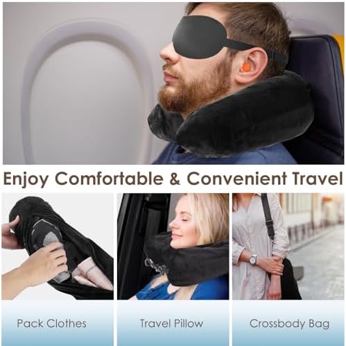 VINEST Stuffable Wearable Travel Neck Pillow Set, Stuffable Travel Pillow with Adjustable Straps, Soft Airplane Pillows Stuffable for Essentials Extra Luggage, Travel Essentials (Black) - Image 3