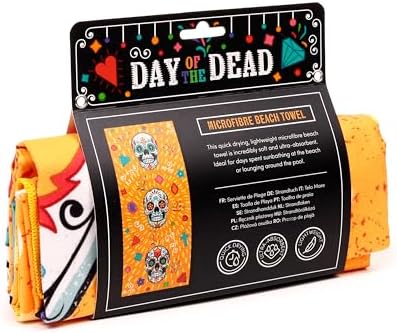 Puckator Day of the Dead Microfibre Beach Towel - Large Quick Drying Lightweight Thin Funny Mens Girls Beach Pool Holiday Towel Towels For Adults Womens - Vacation Accessories Essentials Family - Image 2