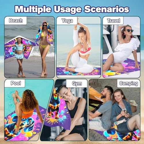 Neon Splatter Dachshund Beach Towel for Dog Lovers, Extra Large 180x90 cm 250GSM Microfibre, Sand Free Quick Dry, Ideal Vacation Gifts with Carry Bag for Pool Cruise Camping - Image 7