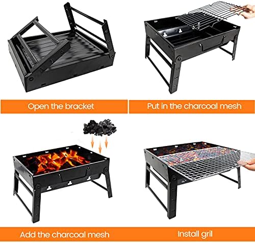 BBQ Barbecue Grill, Portable Foldable Charcoal Grill for Outdoor, Stainless Steel BBQ Tabletop Smoker for Picnic, Garden, Terrace, Camping, Travel, Hiking - Image 5
