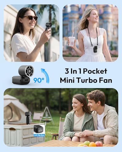 gaiatop Mini Handheld Fan Portable, 3-in-1 Foldable Small Turbo Fans with 6-Gear High Speed, Max 15 Hrs Rechargeable Hand Fan, Outdoor Camping Travel Essentials, Summer Gifts for Women Men, Black - Image 2