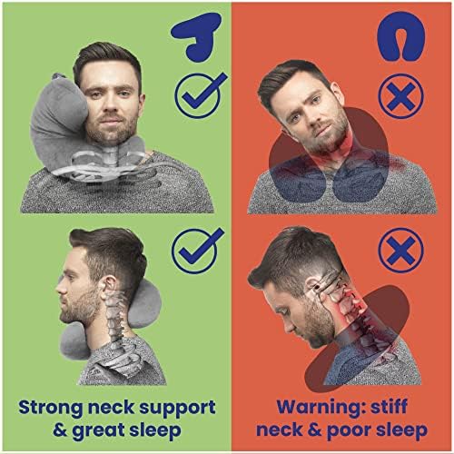 J-pillow Travel Pillow (no scarf) - Complete Support for Head, Neck and Chin, Multi-Patented. British Invention of the Year. Best Neck Pillow for Airplanes. (Silver Grey) - Image 5