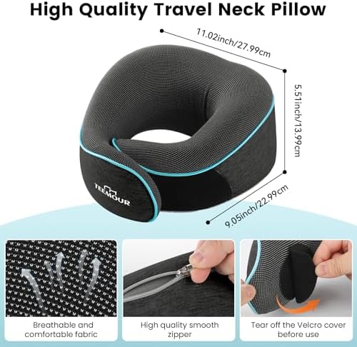 Travel Pillow for Adults,Memory Foam Airplane Pillow with 360 Neck Support, Includes Storage Bag, Eye Mask, Ear Plugs, Adjustable Travel Pillow for Long Flights,Train,Car & Business Trips(Dark Grey) - Image 6