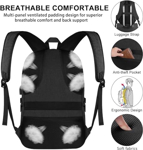VSNOON Anti-Theft Laptop Backpack, 15.6-17.3 inch Business Laptop Rucksack Bag with USB Charging Port & Lock, Water Resistant Travel Backpack Computer Bag for Women Men, Black - Image 5