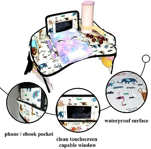 Kids Travel Tray Car Seat Activity and Play Tray Organizer for Children and Toddlers Lap Desk with Tablet Phone Holder Waterproof and Foldable (Animals) - Image 5