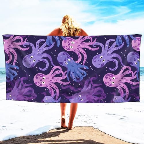 YISUMEI Purple Octopus Beach Towels for Adults Extra Large 180 x 90 cm, Microfibre Quick Dry Towel for Travel Swimming Camping Sports - Image 2