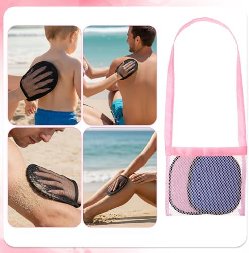 2PCS Sand Remover for Beach, Sand Eraser Mitts with Storage Bag for Women, Summer Vacation Essentials Beach Day Accessories for 14+ Kids Hawaii Trip(Blue & Pink) - Image 6