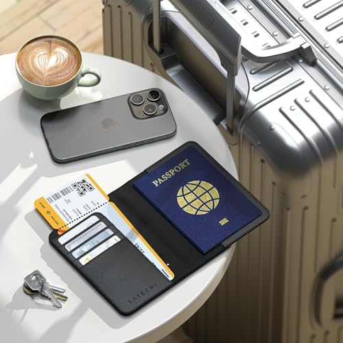 Satechi Passport Holder for Travel with Find My, Passport Cover with 4 Card Holder, Wireless Charging, and RFID Protection – Travel Essential Synthetic Material (PU) Passport Holder – Black - Image 8