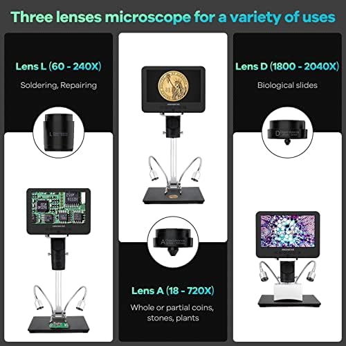 Andonstar AD246S-M HDMI Digital Microscope - 2000x, 3 Lens 2160P UHD Video Record, 7 Inch LCD Soldering Microscope - Image 2