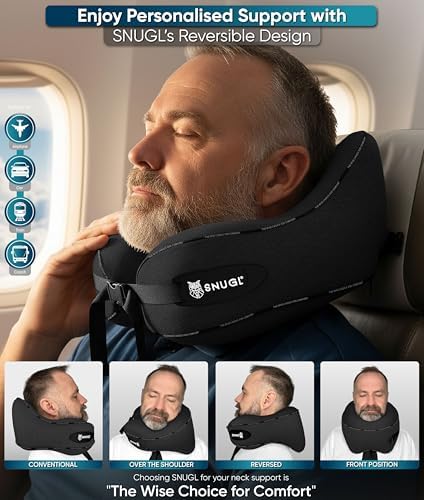 SNUGL Travel Pillow - Neck Pillow Memory Foam, Travel Neck Pillows for Adults, Ideal for Camping, Airplane & Gaming - Travelling Essentials - Gifts for Travellers (Black - Adult Regular) - Image 3