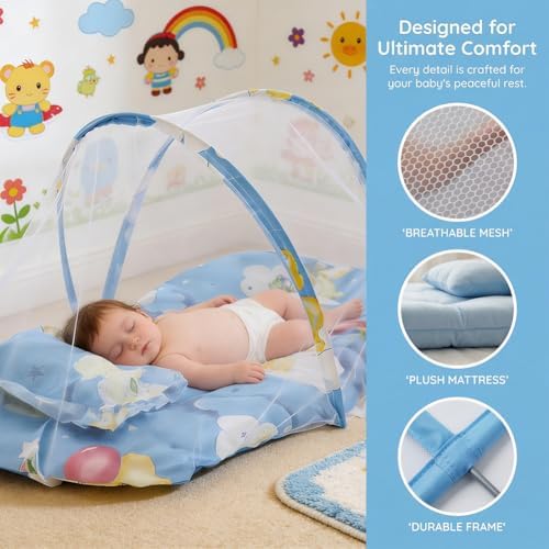 Baby Crib Net Tent, Portable Foldable Mosquito Net, Anti-Bug Crib Cradle Tent with Mattress Pillow for Baby Infant Portable Baby Travel Tent Black Cape - Image 3