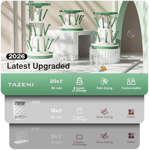 TAZENI Baby Bottle Drying Rack, Large Baby Bottle Storage, Space Saving Bottle Rack Dryer Organiser with 20 Hooks, for Feeding Nipples, Teats, Soothers, Newborn Essentials Bottle Accessories - Image 7