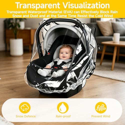 Universal Baby Car Seat Rain Cover, Waterproof Pram Rain Cover with Large Window for Quick Access, Side Ventilation, Easy Carry Protector for Newborn Infant Car Seats - Image 5