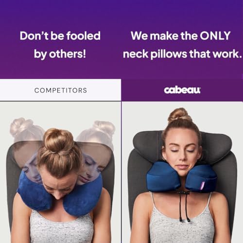 Cabeau Evolution S3 Travel Pillow - Airplane Seat Straps - Ensures Your Head Won't Fall Forward - Relax with Plush Memory Foam - Quick-Dry Fabric Keeps You Cool and Dry (Indigo).., Jet black, S3 - Image 3