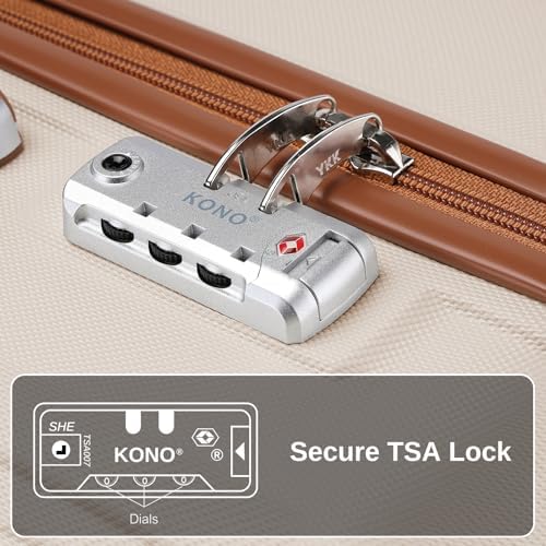 Kono 4-Piece Luggage Set, Lightweight ABS+PC Hardshell 12" and 20" Carry-On Cabin Suitcases with TSA Lock, Includes Duffle Bag and Toiletry Bag (Beige/Brown) - Image 5