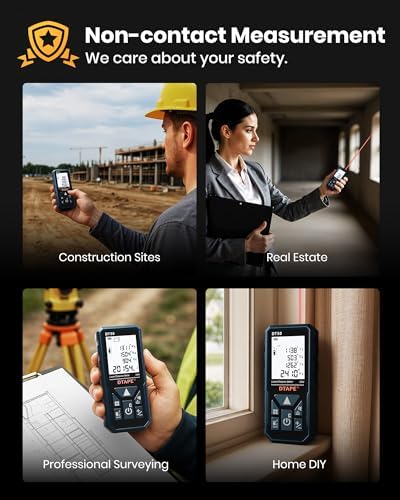 Laser Measure, DTAPE Digital Laser Distance Meter, Upgraded High-Accuracy Laser Measuring Tool, Electronic Tape Measure, 2" Backlit LCD Display, Area/Volume/Indirect Measurement, in/Ft/Ft+in/M - Image 6