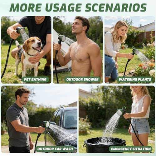 Portable Camping Shower, 8000mAh Rechargeable Camping Shower Pump with Intelligent LED Display, IPX8 Waterproof Outdoor Shower Kit for Hiking, Travel, Car, Pet, Campervan, Army Green - Image 6