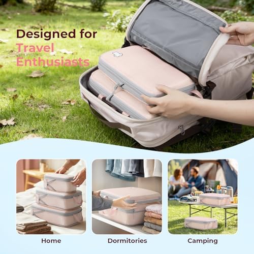 Samfolk Compression Packing Cubes for Suitcases Packing Cubes Compression Set Waterproof Suitcase Organiser Bags for Travel Suitcase Luggage Packing Organizer Bags Travel Essentials Pink 8 Set - Image 9