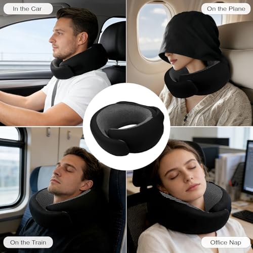 Travel Pillow with Hood for Airplane, Ergonomic Turtle Travel Pillow for Neck Support, Soft Memory Foam Hooded Neck Cushion for Long Haul Flights, Car Driving, Office Napping (Black) - Image 7