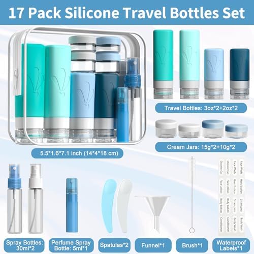 INSFIT Travel Bottles for Toiletries, 17 Pack Leakproof Travel Size Toiletries, Airplane Travel Essentials, Holiday Essentials for Women and Men with Labels/Clear Bag - Image 2
