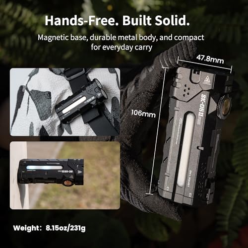 LOOP GEAR SK05 Pro 2 EDC Torch, 5000LM Rechargeable, Spot/Floodlight, High-CRI Sidelight + RGB, Dual 4000mAh Batteries, USB-C Fast Charging, IP68 Magnetic Base for Camping (Black) - Image 6
