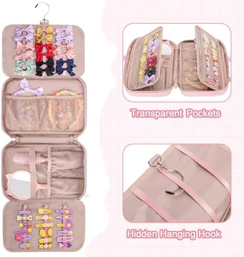 Fasrom Hair Accessories Storage Bag for Girls, Hair Bow Organizer, Hair Accessories Storage Carrying Case Pink - Image 4