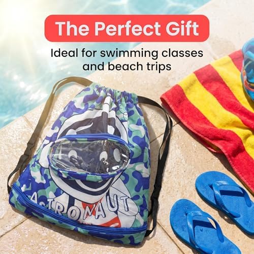 LUVDECO Drawstring Bags for Kids, Waterproof Swim Backpack with Separate Dry & Wet Compartments and Shoe Goggles Pocket, Lightweight Gym Sports Sack Boys Girls Beach Swimming Pool School (spaceman) - Image 7