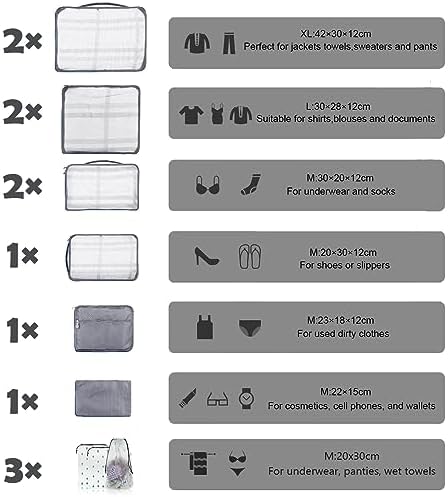 12 PCS Large Packing Cubes for Suitcases Various Sizes Suitcase Organiser Bags Lightweight Waterproof Luggage Organiser Bags (12, Gray) - Image 5