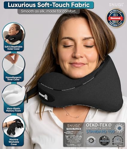 SNUGL Travel Pillow - Neck Pillow Memory Foam, Travel Neck Pillows for Adults, Ideal for Camping, Airplane & Gaming - Travelling Essentials - Gifts for Travellers (Black - Adult Regular) - Image 6