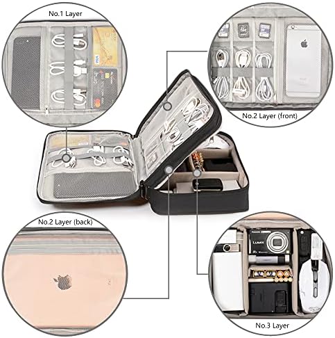 HCFGS Travel Cable Organiser Bag,Accessories Organizer Bag Extra Large 3-Layers Universal Carry Travel Gadget Bag for Power Bank, Data Cable (Black) - Image 2