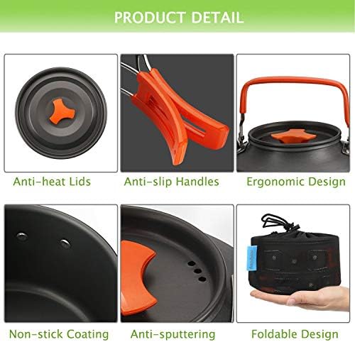 Camping Cookware Kit, Camping Cookware Set Outdoor Cooking Pot Pan Kettle Lightweight Camping Accessories Backpacking Hiking Gear for 2 to 3 People Picnic,Travel - Image 6