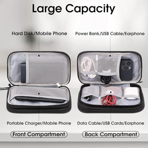 Arae Electronic Accessories Organizer, Travel Essentials Cable Bag with Double-Layer Storage for Cables, Cards, Chargers - Black, M - Image 3