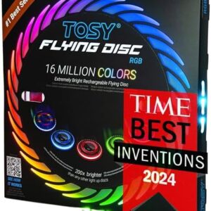 TOSY Flying Disc - 16 Million Colors RGB LEDs, Extremely Bright, Smart Modes, Camping Essentials for Teens/Kids/Adults/Men/Boys/Girls, Auto Light Up, Rechargeable, Waterproof, 175g