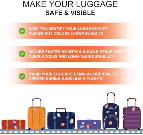 Luggage Straps, 8 Pcs Adjustable Suitcase Straps Belts with 4 Pcs Metal Luggage Tags Heavy Duty Adjustable Suitcase Belts - Image 7