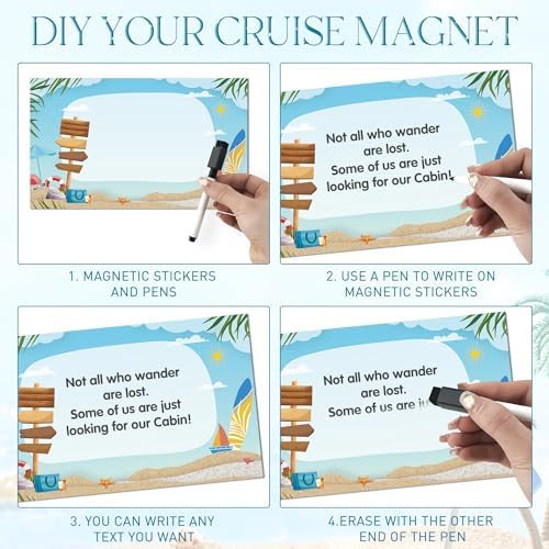 Cruise Door Magnets Decorations, 7PCS Beach Vacation Cruise Magnets, Cruising Essentials Customizable Magnetic Ship Cabin Door Signs Fridge Decor, with 2PCS Pens - Image 4