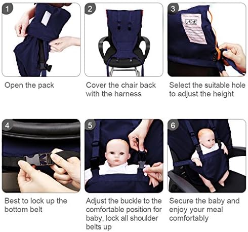 Vine Easy Seat Portable Travel High Chair | Adjustable, Safety, Washable | Toddler High Chair Seat Cover | Convenient Cloth Travel High Chair Fits in Your Handbag (Dark Blue) - Image 6